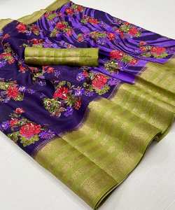 Saree en soie Banarasi noir avec broderie indienne pour femme - Product Image 4