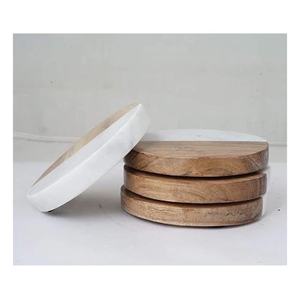 Classic Wood & Marble <b>Square</b> Coaster <b>Set</b> with Eco-Friendly 10MM Thickness Crystal Epoxy Design for Tea & Coffee Table Elegance - Product Image 3