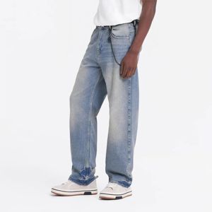 Baggy Denim Jeans pour hommes jambe large coupe ample Streetwear Blue Rock Dirt Cachemire confortable Durable Style décontracté - Product Image 6