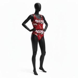 Traje de Baño para Mujer, 225 GSM, Tela de Poliéster y Spandex de Alta Elasticidad, Color Rojo Escarlata y Negro, Panel Gráfico con Logotipo Estampado - Product Image 6
