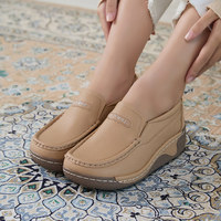 Chaussures plates à plateforme en cuir et denim pour femmes [JSHOE], semelle épaisse, décontractées, légères, confortables, design coréen