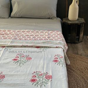 Algodón suave rosa impreso dohar mano bloque estampado Boho jaipuri manta doble Dohar - Product Image 3