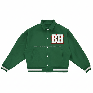 Veste universitaire en laine de luxe 420 GSM Tissu doux au toucher de qualité supérieure Couleur verte Logo de broderie en chenille personnalisé Vestes universitaires pour femmes - Product Image 1