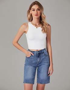 Short en jean d'été décontracté pour femmes coupe ample taille haute Jean pantalon chaud avec poches Style Vintage respirant Design vieilli - Product Image 4