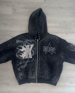 Personnalisé Bloc de Couleur Surdimensionné Double Capuche Crâne Pull Squelette Patch Broderie Déchiré Lavage À L'acide Sweat À Capuche pour Hommes - Product Image 4