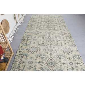 พรมตุรกี, พรมวินเทจขนาดใหญ่ 4.7x9.6 ฟุต, พรมลายดอกไม้สีเบจเขียว - Product Image 1