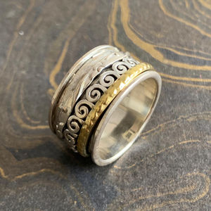 Elegant Two Tone Spinner <b>Ring</b> 8.0 Grams Titanium Rose Gold 18K Gold Plating Inlay Setting Trendy Eternity Style Perfect Gift - Product Image 1