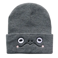 Nouveau bonnet tricoté chaud d'hiver en acrylique avec motif de dessin animé, visage de grenouille triste brodé, idéal pour les voyages