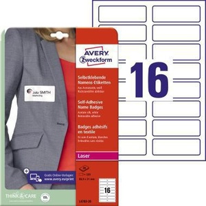 Etiquetas de Nombre Avery Zweckform, Paquete de 320, 88.9 x 31 mm, Blancas, de Acetato, Tipo Seda - Product Image 1