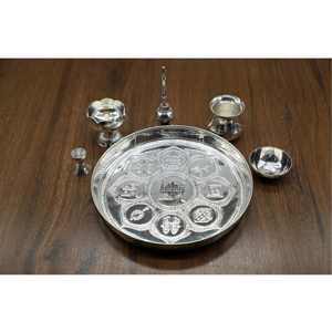 Juego de Thali para Puja Plateado en Plata de Ley de 20 cm con Acabado Brillante, Decoración y Accesorio para Mesa - Product Image 5