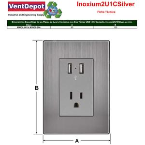 Placca per presa a muro, MXIOL-003, 3 pezzi, USBx2/Presa, 110/125-250VAC, 15A, 50/60Hz, 5VDC, 2.1A, Argento, Acciaio inossidabile - Product Image 4