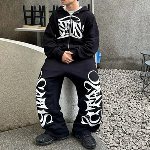 Conjunto Deportivo Extra Grande con Estampado de Grafiti para Hombre, Sudadera con Capucha y Cremallera, Pantalones Deportivos Gruesos - Product Image 3