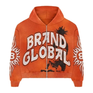 Custom Blank Vintage Distressed Ripped Zip up Hoodies Streetwear Disstressed Paint Splatter Sunfade Acid Washed Men's Hoodie - Product Image 1