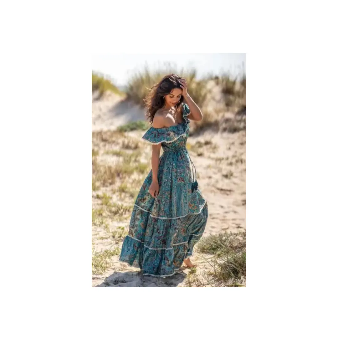 2024 Festival Vintage Blumendruck Kurzarm Sommer Strand süßes Kleid lässiges quadratischen Hals blumiger Maxi-Kleid