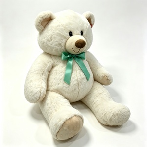 Customized Cream White Teddy Bear <b>Plush</b> <b>Large</b> Soft Stuffed Toy with Green Ribbon PP Cotton Filled 12cm Birthday Gift Unisex - Product Image 4