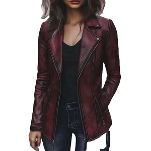 cow leather moto jacket with an asymmetrical zipper, notched lapels, and zipper pocket details - Product Image 1