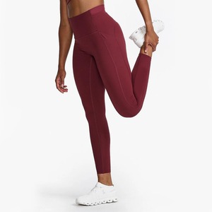 Custom Women's Seamless Yoga <b>Leggings</b> Quick Dry Maroon Spandex/Nylon <b>High</b> <b>Waist</b> <b>Tummy</b> <b>Control</b> Pant Tights Solid Pattern Sets - Product Image 1