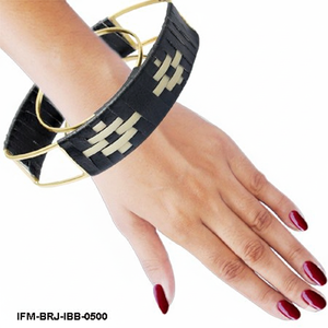 Handcrafted Brass Caged Bangle with Woven Black <b>Leather</b> Inlay Boho Ethnic Statement Cuff <b>Bracelet</b> <b>for</b> <b>Women</b> - Product Image 3