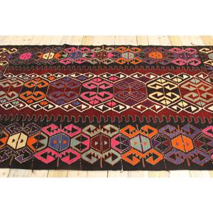 Alfombra Turca Vintage de 5.3x9.6 pies (161x292 cm), Alfombra Sólida Roja y Azul - Product Image 2