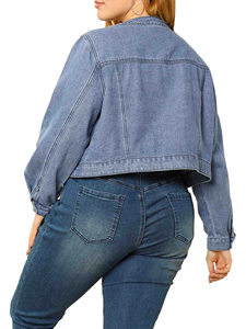 Chaqueta Vaquera Corta de Manga Larga con Cuello Redondo y Botones para Mujer, Estilo Nuevo 2025, Tallas Grandes, Servicio OEM - Product Image 2