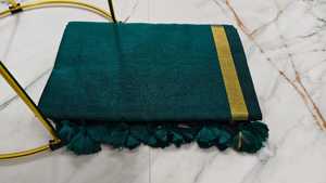 Auténtico Sari de Tela de Algodón de Primera Calidad, Teñido Liso, Ecológico, de Secado Rápido, Vestido de Novia Ligero para Niñas, Tejido de 450 g/m² - Product Image 5