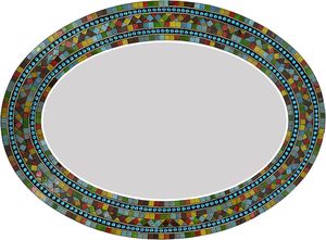 Ovale avec des morceaux de verre mosaïque jaune marron vert turquoise et rouge pour le couloir chambre salon - Product Image 4