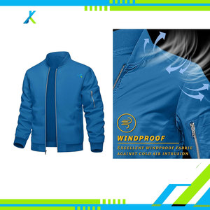 Blouson aviateur 100% coton décontracté pour hommes, manteau coupe-vent zippé avec poches pour vêtements d'extérieur de printemps - Product Image 4