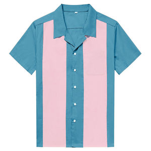 Camisa de Bolos Vintage para Hombre, de Dos Tonos, con Paneles Verticales en Contraste, Cuello Abierto y Tejido Transpirable de Alto Rendimiento - Product Image 1