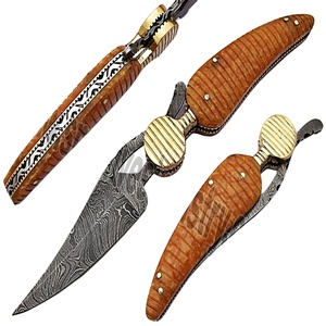 Lames de damas en acier inoxydable, couteau pliant, fait à la main, Style feuille (Smf01) - Product Image 1