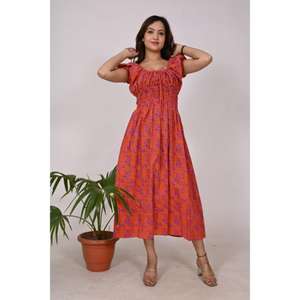 Vestido de fiesta con estampado Floral estilo bohemio Maxi de algodón 100% hecho a mano indio para mujer, ajuste cómodo, cintura elástica, verano étnico - Product Image 4