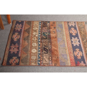 Tapis vintage, petit tapis turc de 2,9 x 13,5 pieds, tapis géométrique patchwork marron arc-en-ciel - Product Image 4