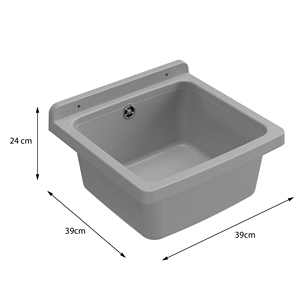Lavabo quadrato da parete in resina Mongardi 39L x 39P x 24H cm grigio, facile da pulire, multiuso, resistente agli acidi, per interni ed esterni - Product Image 2