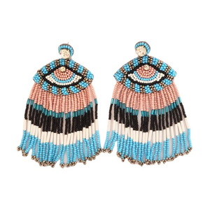 Pendientes Largos Hechos a Mano con Cuentas de Tubo de Diseño Superior, Adornados con Borlas de Ojo Turco y Bordados a Mano para Mujer - Product Image 1