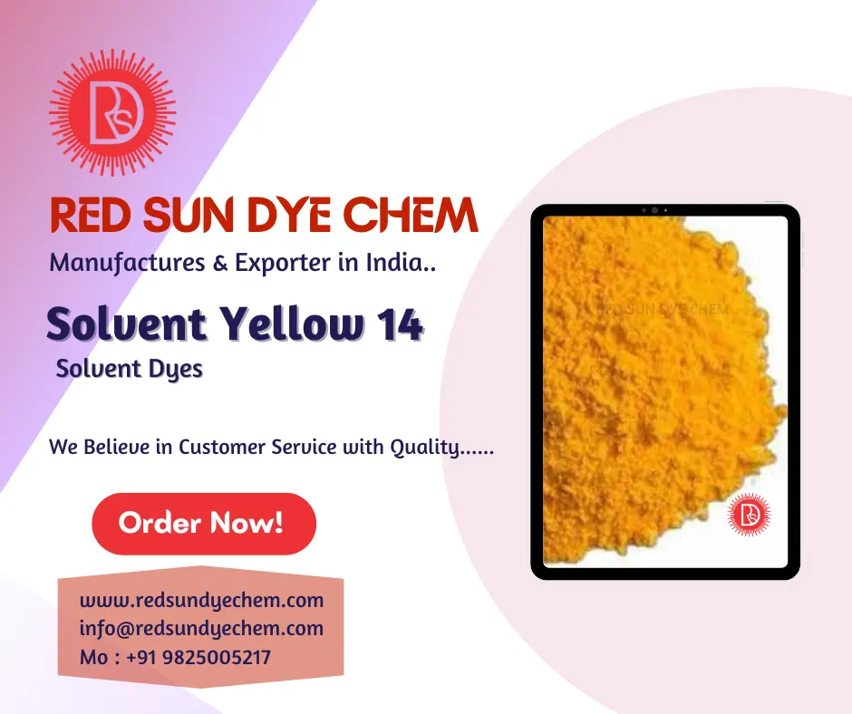 Solvente amarelo 14 vermelho Sun Dye Chem são fabricantes e exportadores na Índia Fornecedor na Índia