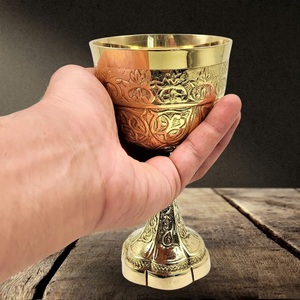 Gobelet de calice fini poli tasse à vin tasses de verres de cérémonie gobelets nordiques en laiton gaufré tasse en verre en métal de vin Antique - Product Image 5