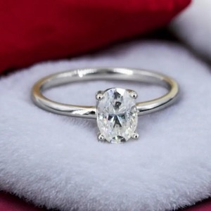 Handmade <b>925</b> Unisex <b>Silver</b> <b>Ring</b> Natural Oval Moissanite Single Stone Classic Style Engagement Wedding Anniversary Parties Prong - Product Image 1