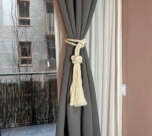 <b>White</b> Cotton Diamond Knot <b>Curtain</b> Tieback with Tassel Elegant Handcrafted Boho Decor - Product Image 1