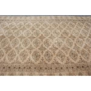 Vintage 6.4x11 ft Oversize Turkish Rug <b>Brown</b> Beige Patchwork <b>Wool</b> Eco-Friendly Latex Backed Rug - Product Image 4