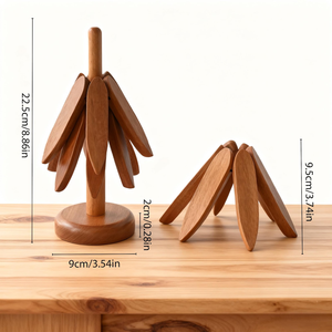 Juego de Posavasos y Salvamanteles de Madera Hechos a Mano |   Soporte para Olla Caliente de Madera Natural Sólida Resistente al Calor para Mesa de Comedor - Product Image 3