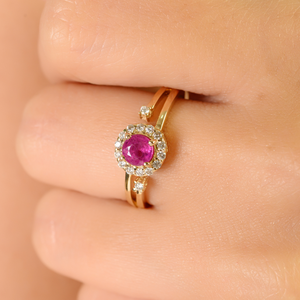 แหวนทองคำแท้ 14K ประดับเพชรและทับทิมแท้ ดีไซน์หรูหรา สวยงาม สำหรับเป็นของขวัญวันวาเลนไทน์สำหรับผู้หญิง - Product Image 2