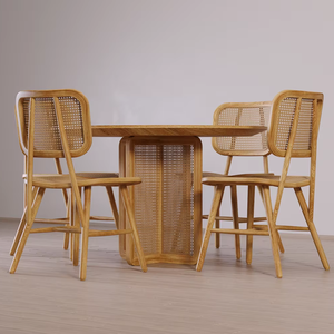 Table de salle à manger en bois de teck massif et rotin personnalisé fabriqué en Indonésie pour salle à manger meubles de maison - Product Image 1