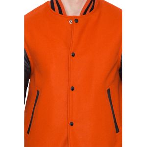 100% corps en laine de cachemire et manches en cuir de vachette véritable Orange et noir Letterman College CollegeBaseballjacket pour hommes - Product Image 6