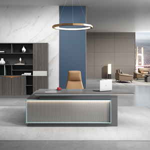 Bureau de direction en MDF brun de luxe, ensemble de meubles de bureau en forme de L, poste de travail modulaire moderne, table d'ordinateur - Product Image 3