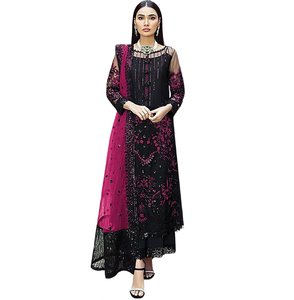 Vente chaude Eid Ramzan Spécial Faux Georgette Avec Broderie Travail Salwar Kameez Pakistanais Droite Kurta avec Pantalon En Gros - Product Image 1
