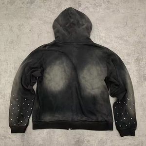 Sudadera con capucha de diamantes de imitación completa personalizada French Terry Heavy Weight Silk Screen Printed Logo Hoodies Zip up Acid Wash Hoodies Hombres - Product Image 6