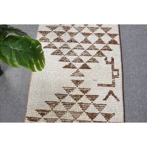 Alfombra turca Vintage moderna de 1,9x12,5 pies, diseño de retazos blanco y marrón, alfombra clásica de lana para sala de estar, pasillo, rectángulo de látex - Product Image 5