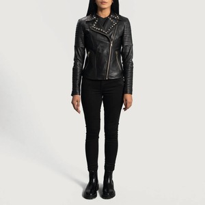 Studded Black Leather <b>Bomber</b> <b>Jacket</b> Genuine Outerwear Fashion Designer Autumn Winter Breathable Cotton Filled Custom Logo - Product Image 3