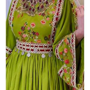 Afghan Women Dresses Long-<b>Sleeves</b> Breathable Afghani Party & Wedding Dress Patchwork <b>Lace</b> Zipper Decoration - Product Image 4