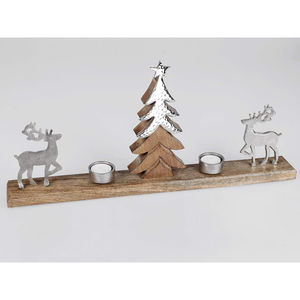 Prime Quality Silver Reindeer <b>Candle</b> Holder With Wooden Base Modern <b>Christmas</b> <b>Tree</b> And Deer Metal Tealight Holder <b>Christmas</b> Gift - Product Image 1