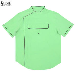 Chaqueta de peluquero de tela de lana ligera al por mayor para adultos verano mangas con cremallera diseño impreso Vintage pelo transpirable algodón - Product Image 1